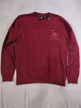 Lrg Men's V-Neck Sweater in Deep Red with Embroidered Logo